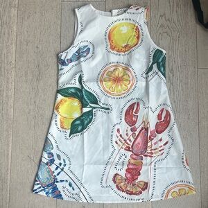 Girls White Lemon & Lobster Print Summer Dress